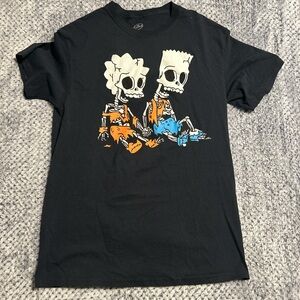 Black T-Shirt with Skeleton Cartoon Print